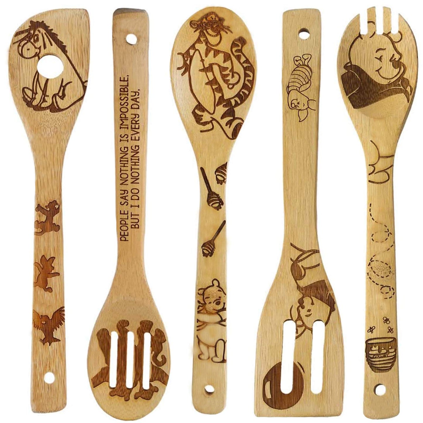 5 Cartoon Wooden Spoons for Cooking - Mom Birthday Gifts,Winnie Bear Gifts,Winnie the Bear Kitchen Accessories,Cute Tiger Spatula for Kitchen Decor,Mothers Day Gifts for Mom from Daughter,Son