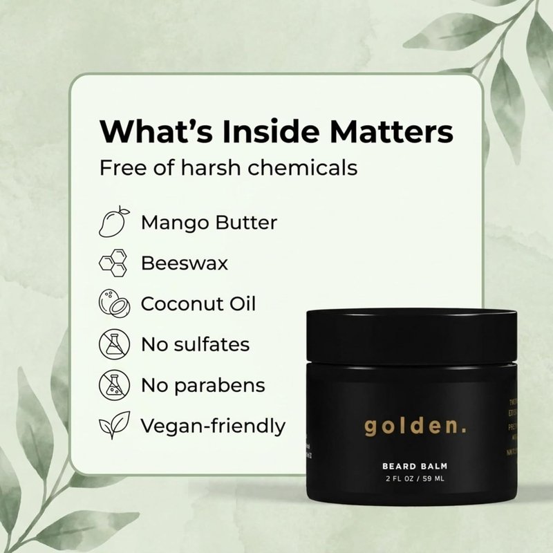 Beard Balm for Men - Tame Flyaways & Promote Thicker Growth - Natural Shea & Mango Butter, 2oz | Fresh Scent