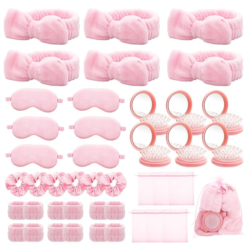Spa Sleepover Party Supplies - 36 Pcs Set for Girls | Includes Headbands, Eye Masks, Scrunchies & More