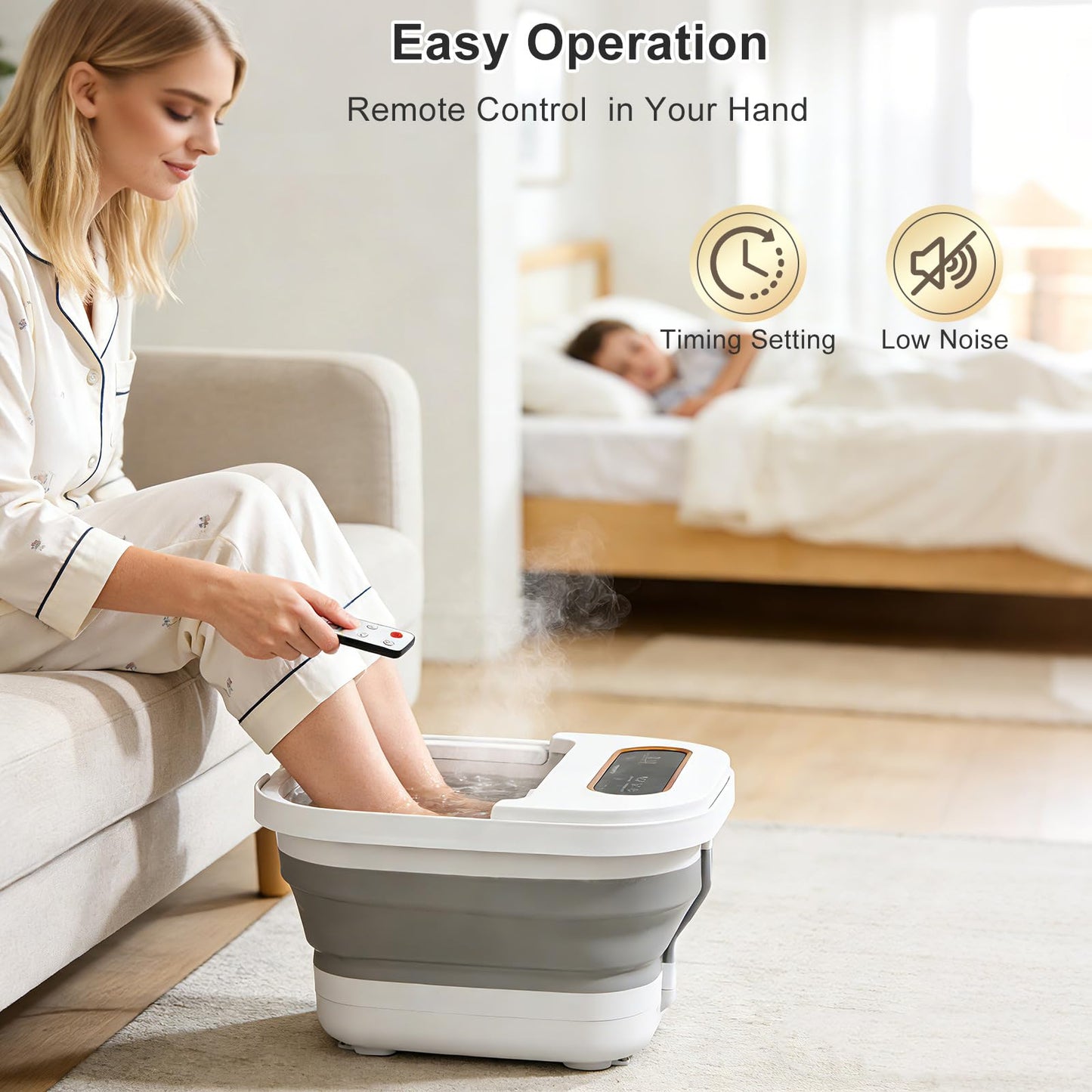 UNIFULL Collapsible Foot Spa Bath with Heat, Touch Screen, Remote Control, Massage Rollers, Timer, Bubble, Foot Pedicure Kit, Temperature Control Pedicure Foot Spa, Foot Bath