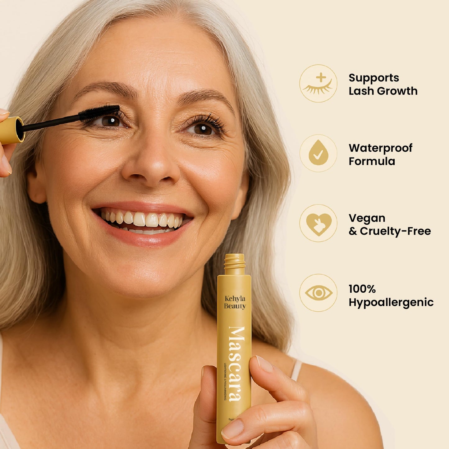 Kehyla Beauty™ Mascara for mature Women, Lengthening & Volumizing Lash Formula, Smudge-Proof Water-Resistant Long-Lasting Mascara with Soft Precision Brush for Fuller, Lifted Lashes (Black & Brown)