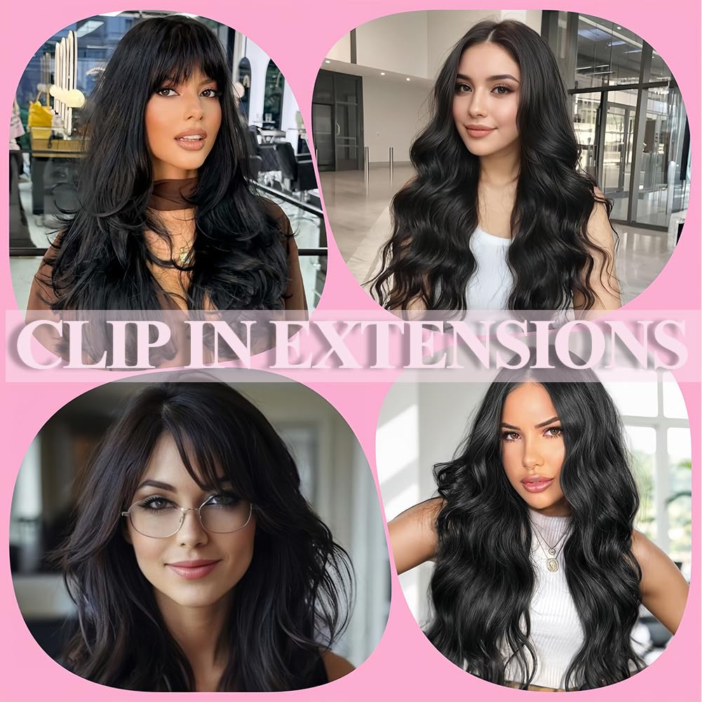 Clip In Hair Extensions - 18 Inch Invisible Seamless Real Human Hair | 1B Natural Black, 95g Double Weft