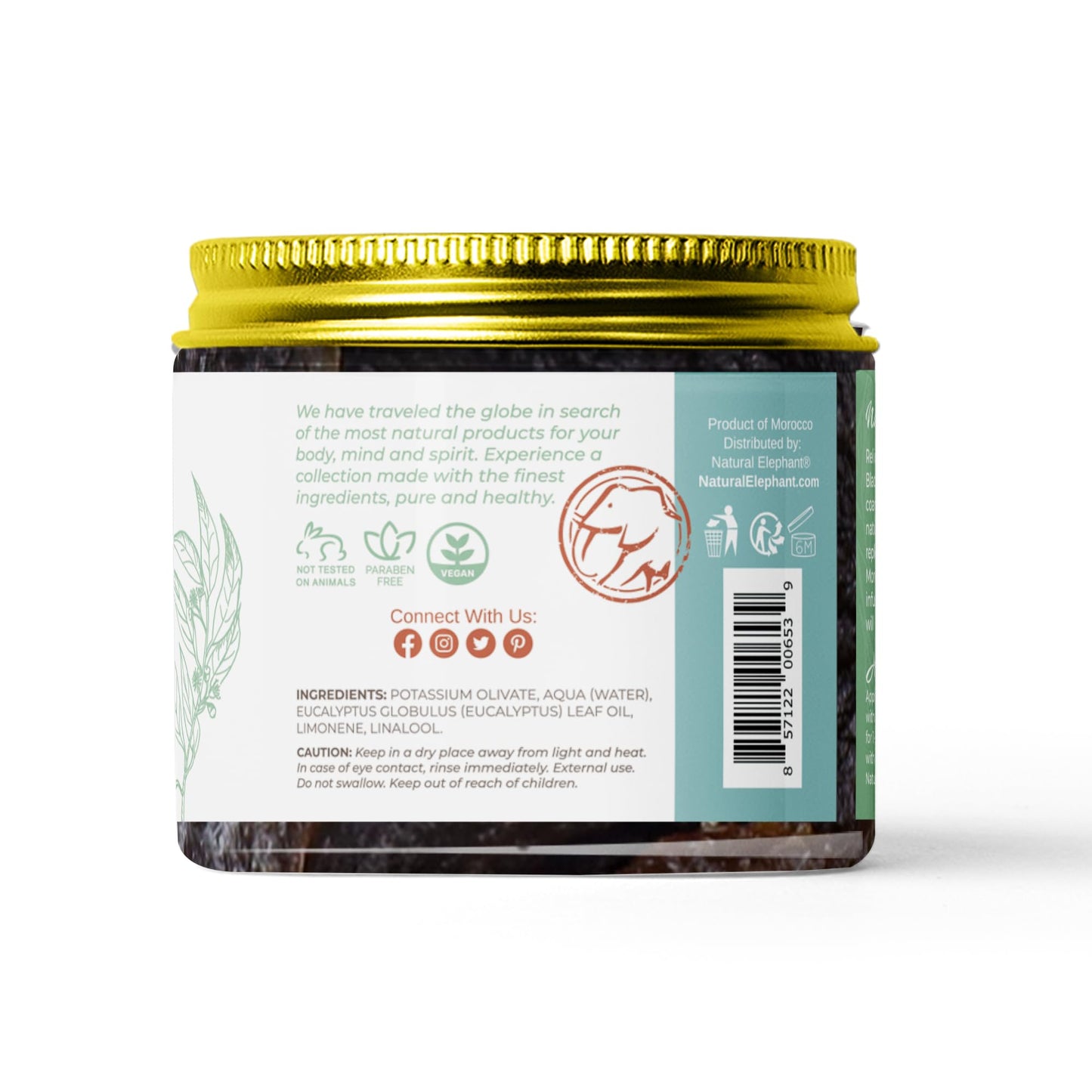 Natural Elephant Premium Kessa Hammam Glove and Moroccan Black Soap with Eucalyptus Essential Oil 200g (7oz) Combo Spa Exfoliation Kit