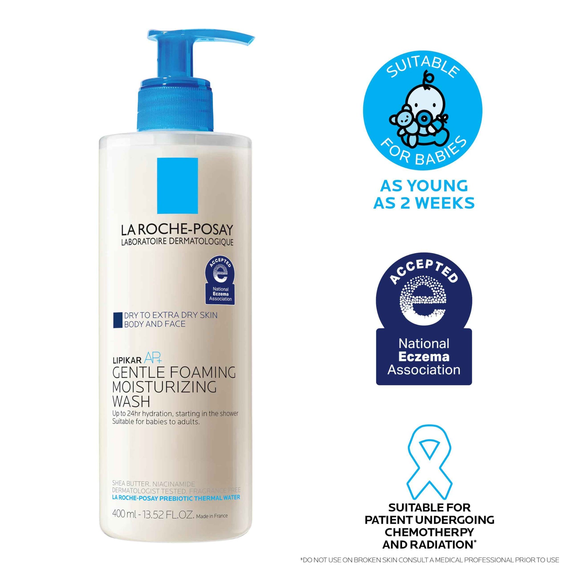 La Roche-Posay Lipikar AP+ Gentle Foaming Moisturizing Wash, Shea Butter + Niacinamide + Glycerin, Moisturizing Body Wash For Dry Skin, National Eczema Association Accepted, Soap Free