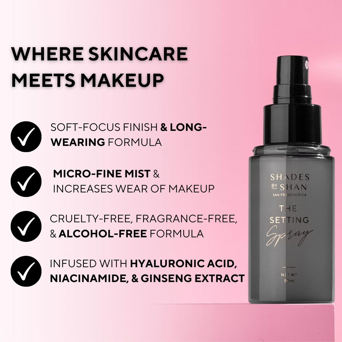 Shades by Shan Setting Spray, Alcohol-Free, Long-Wearing, Vegan, Soft-Focus Finish (Full Size)