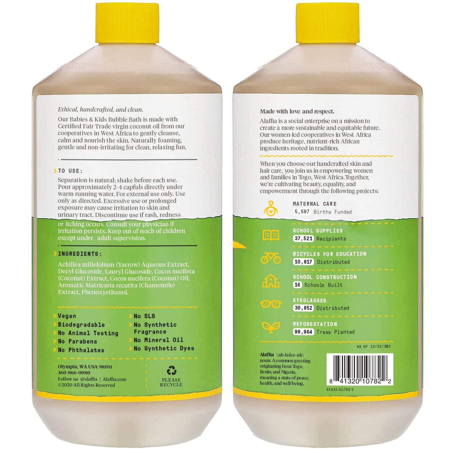 Alaffia Bubble Bath for Babies & Kids, Coconut Chamomile 2-Pack – Long-Lasting, Moisture-Rich Bubbles with Coconut Oil, 32 Fl Oz Ea