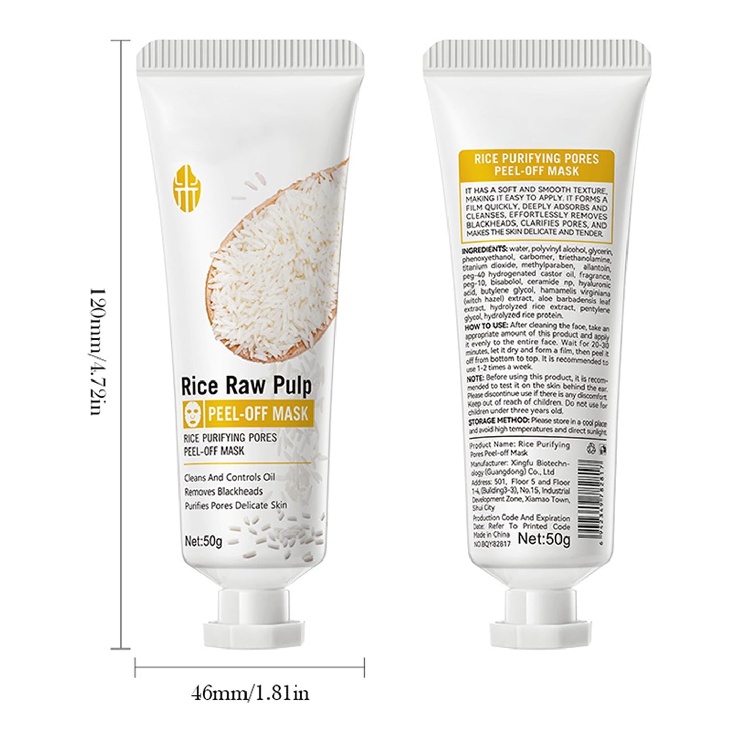 DLZZRS Rice Raw Pulp Peel-Off Mask, Purifying Pores Peel-Off Mask, Deeply Clean & Controls Oil, Removes Blackheads, Purifies Pores Delicate Facial Skin, Hydrolyzed Rice extract, 1.76 oz.