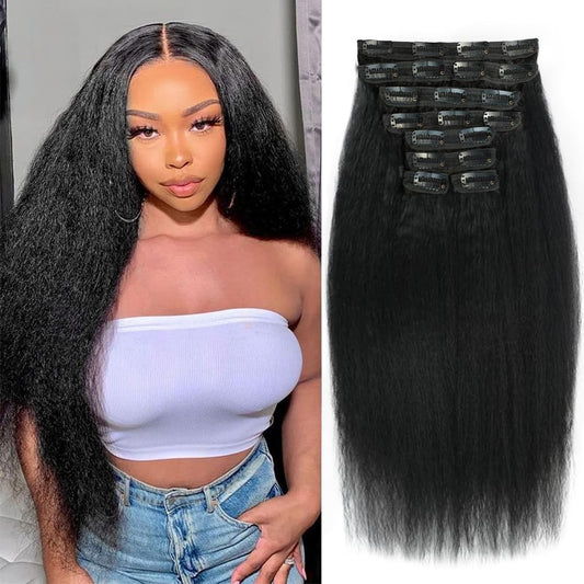Clip in Hair Extensions Real Human Hair 12 inch Kinky Straight Clip ins For Black Women Remy Human Hair Extensions Clip ins Natural Color 8pcs 20 Clips 100g/Set