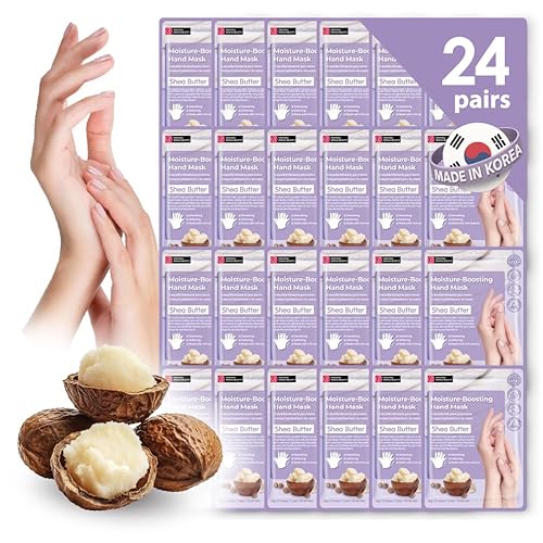 Innerest 24 Pairs Original Derma Beauty Hand Mask Bulk Moisturizing Hand Gloves for Dry Hands Nail Care Essential (Shea Butter)