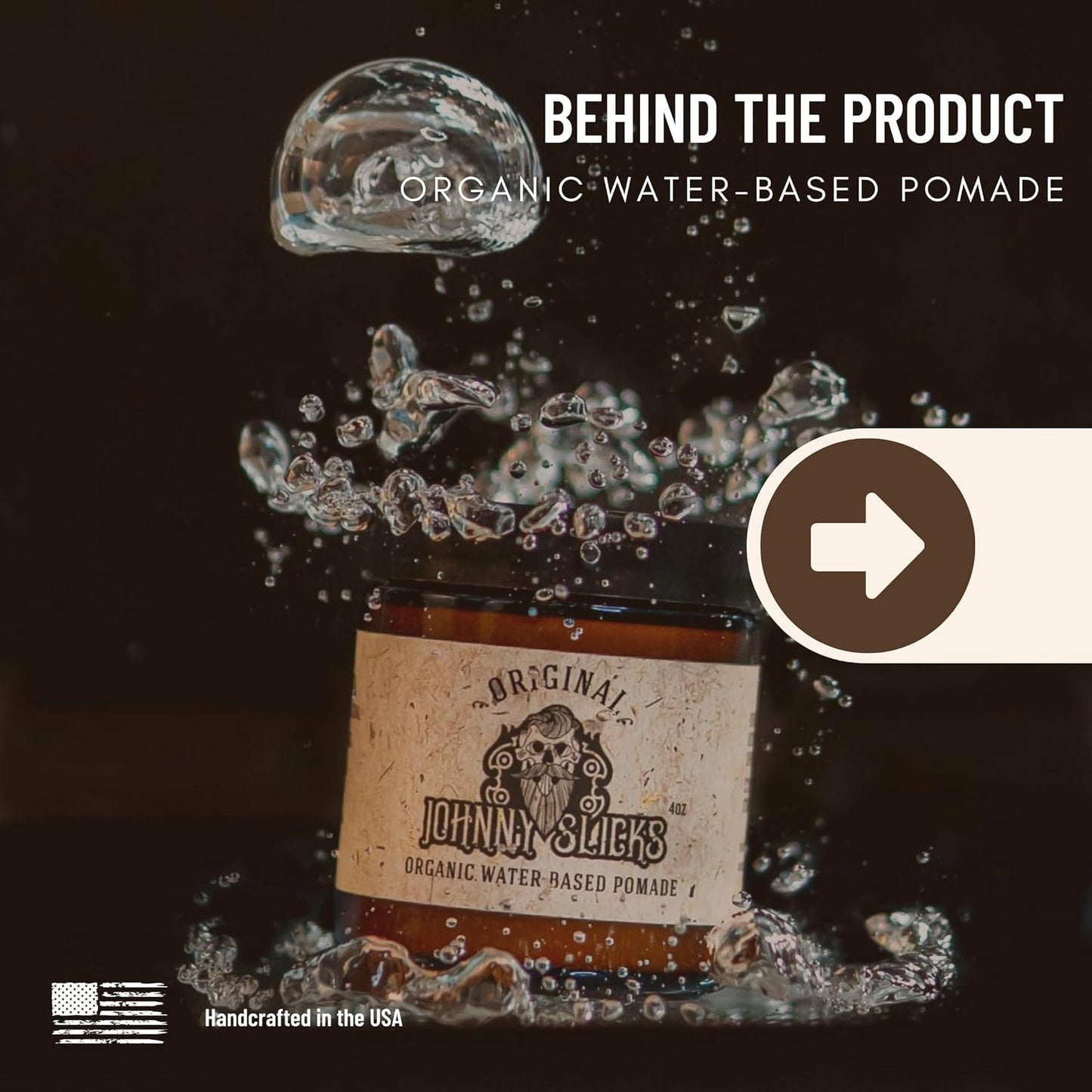 Johnny Slicks Water Based Pomade - Strong Hold, High Shine | Organic Hair Styling for Men - 4 Ounce Rugged
