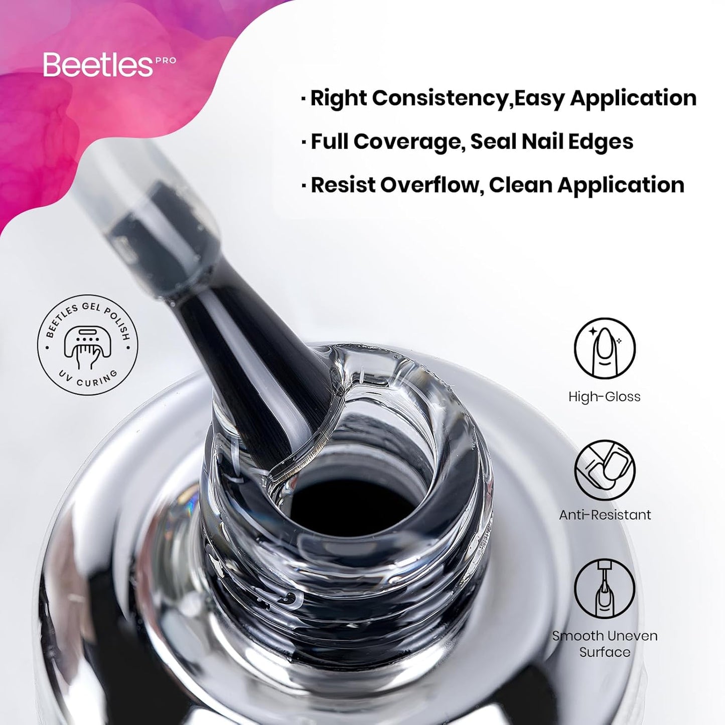 Beetles Pro Gel Top Coat - High Gloss, Long-Lasting 28 Days | 20ml Soak-Off Non-Yellowing Gel for LED/U V Lamps