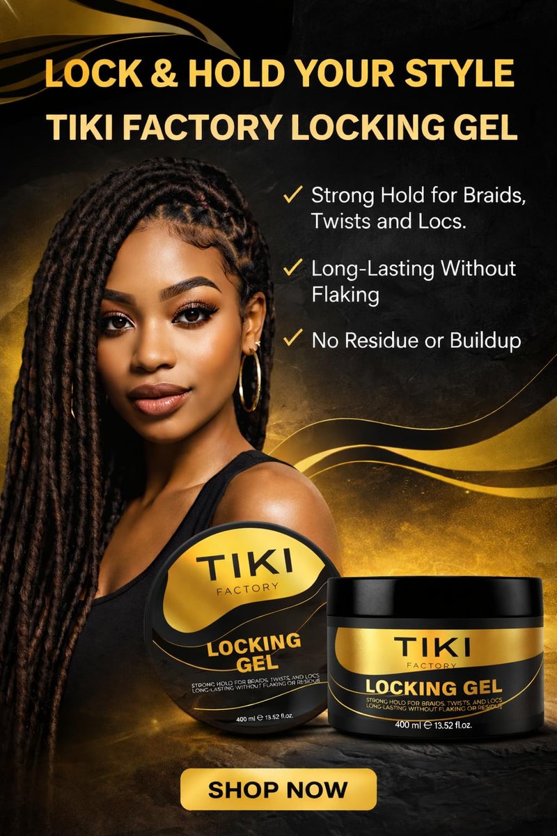 Tiki Factory HAIR LOCKING GEL Twist Supreme Hold Retwist Gel – Professional Extreme Hold for Locs, Microlocs & Twists, Smooth Edge Control, Anti-Flake Hair Styling Gel for Women & Men 13.5 OZ