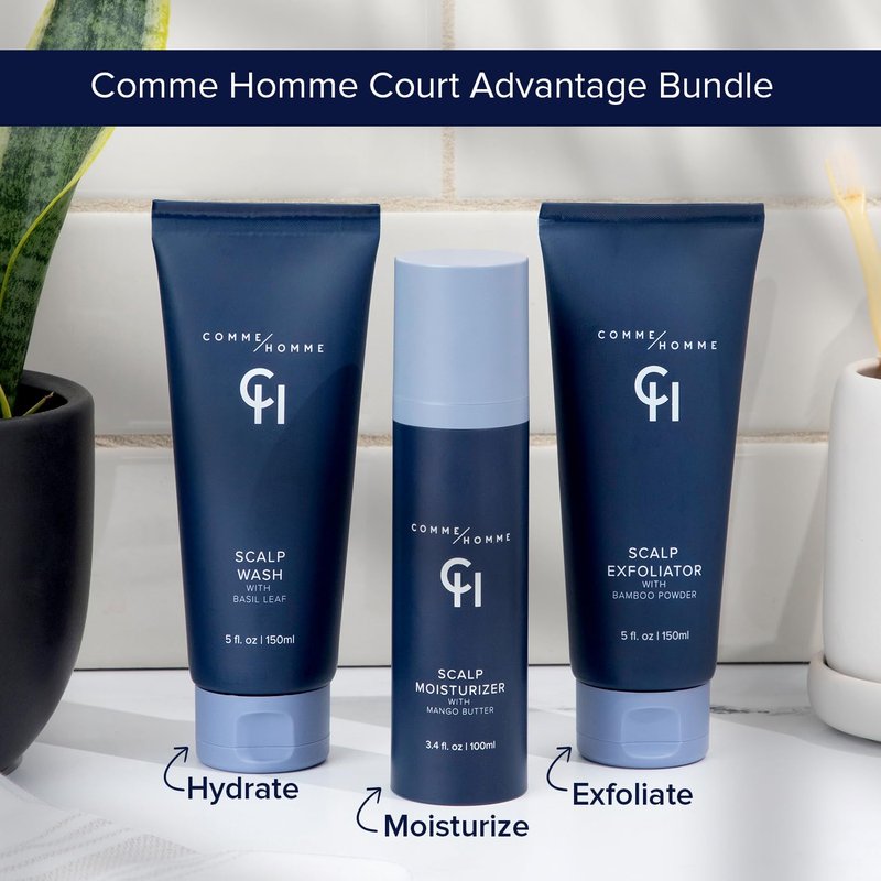 Comme Homme Scalp Exfoliator for Bald Men – Pre-Shave Scalp Scrub with Bamboo Stem Powder, Glycolic Acid, Aloe Leaf Juice & Caffeine – Removes Dead Skin Cells & Impurities – 5 fl oz/150 ml (Pack of 2)