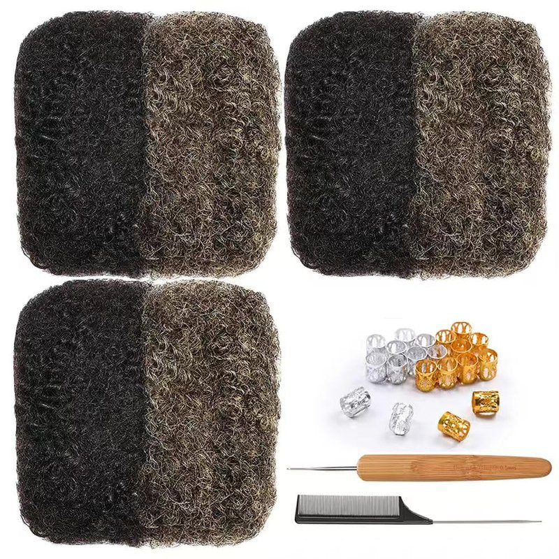 Afro Kinky Bulk Human Hair For Dreadlock Extensions Repair Locs,Twist Braiding, 100% Human Braiding Hair ，30Grams each bundles Total (#1B#grey 3pc) 8 Inch