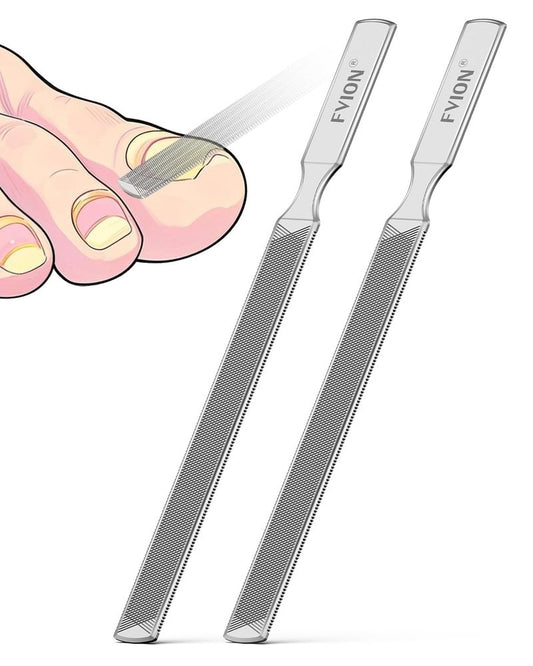 FVION 2 PCS Stainless Steel Double-Sided Long Nail File for Thick Nails – Professional Toenail File, Durable and Efficient Nail Care Tool Ideal for Manicure Or Pedicure (Silver)