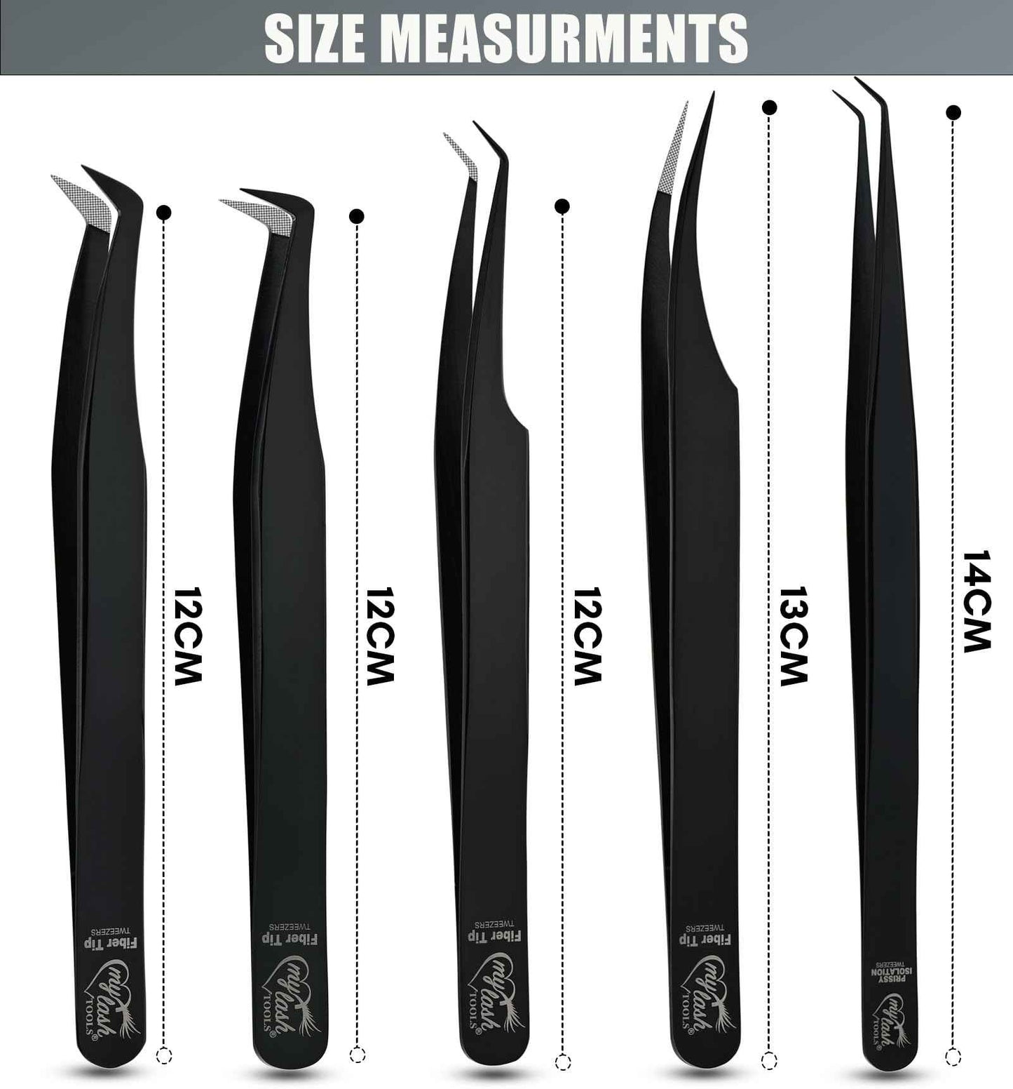 My Lash Tools Fiber Tip Lash Tweezers for Lash Extensions Precision Boot Volume Eyelash Extensions Tweezers Japanese Steel Curved Isolation Tweezer Set Fiber grip tweezers pinzas para (5pcs, Black)