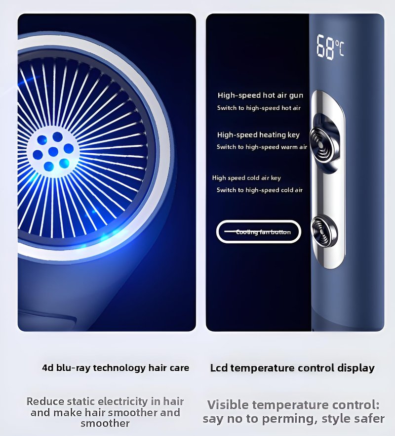 Hair Dryer Essence Hair Care Professional, LCD Temperature Display, 110V, 3 Speed Settings- White