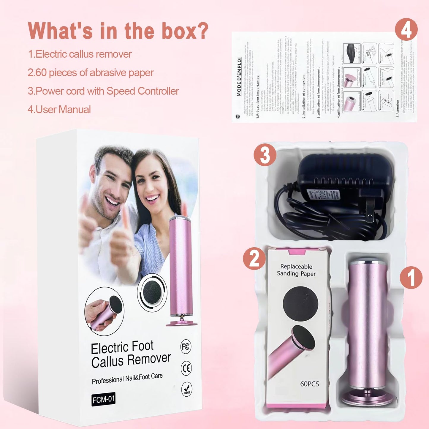 Electric Foot File 2026 Upgrades Foot Callus Remover,Electric Callus Remover for Feet with 60 Pcs Sandpaper Discs, Foot File with Speed Controller,for Dead Dry Crack Skin Calluses