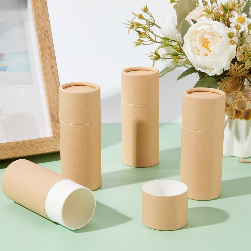 NICENEEDED 10 Pcs 2.1 oz Paperboard Deodorant Tubes, Empty Cardboard Deodorant Containers, Push-Up Style Kraft Paper Jar Tube Round Paperboard Solid Container for DIY Homemade Body Lotion Sticks