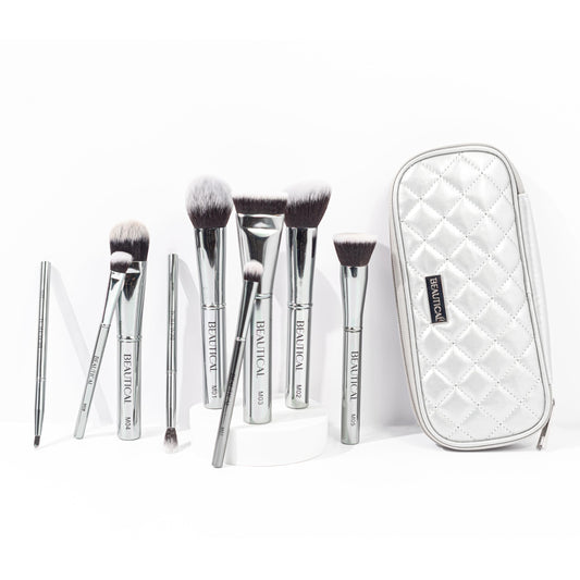 BEAUTICAL Professional Makeup Brush Set – 9 Piece Vegan Brushes with Carry Pouch | Soft Dense Bristles for Liquid, Cream & Powder | Lightweight Aluminum Handles Makeup Brushes For Daily Makeup Routine
