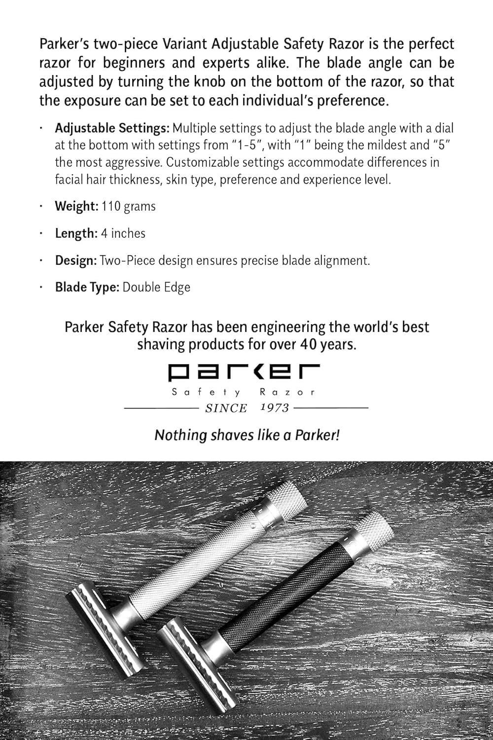 Parker 29L Lavender, Long Handle Butterfly Open Double Edge Safety Razor for Women, 5 Parker Premium Platinum Double Edge Razor Blades Included
