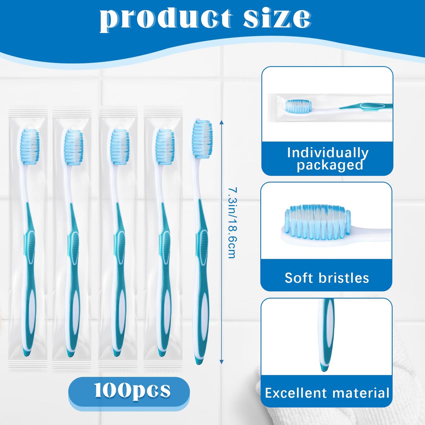 RimCereal 100 Pcs Prepasted Disposable Toothbrushes Individually Wrapped Pre Pasted Soft Bristle Tooth Brush Travel Toothbrush for Camping Guestroom Car Office School Hotel Homeless Gifts (Blue)