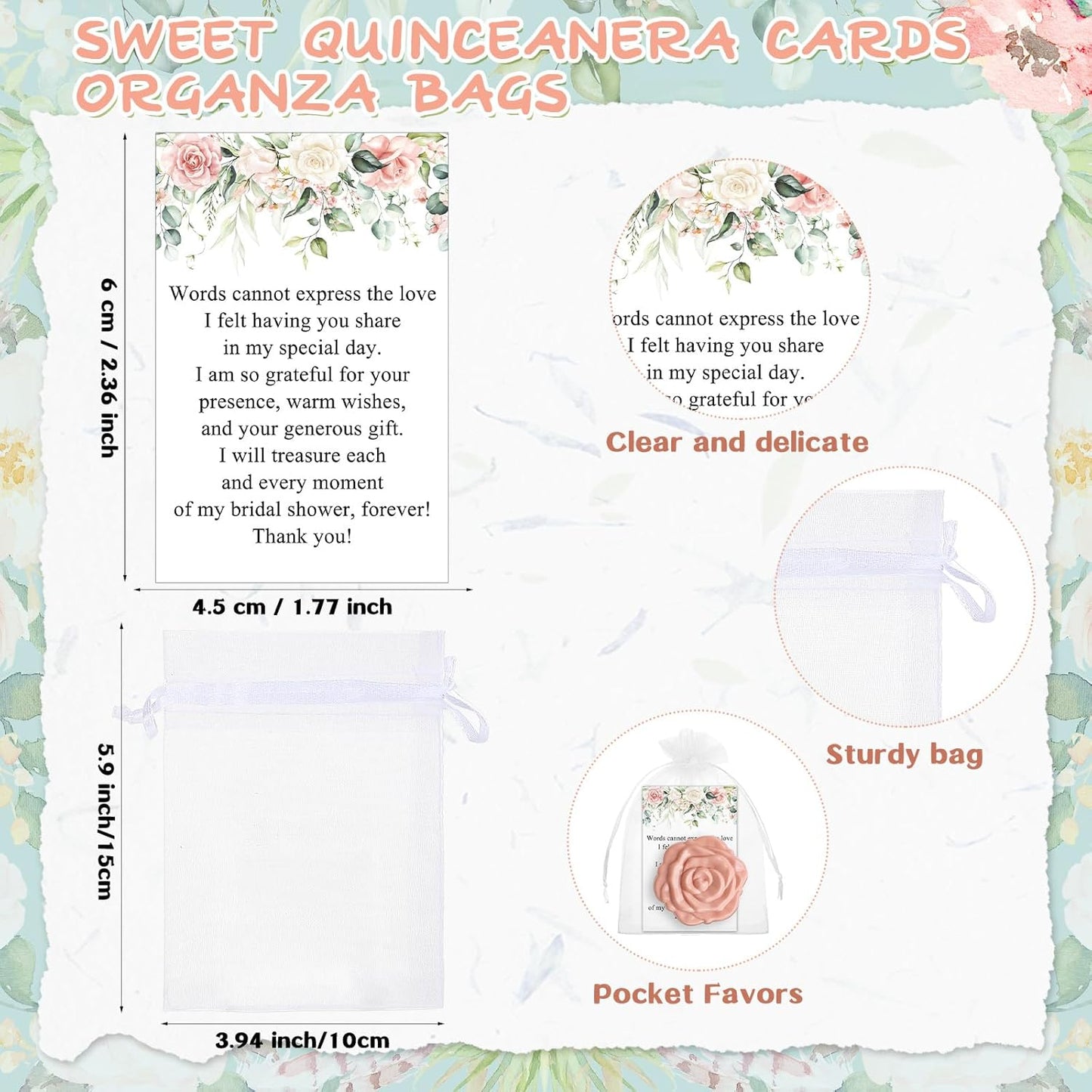 Bridal Shower Party Favors - 30 Sets Rose Compact Mirrors with Thank You Cards & Organza Bags | Pink Champagne