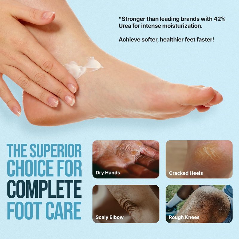 Free Life Labs - Urea Cream for Feet - Maximum Strength 42% Foot Cream for Calluses and Dry Feet - Free Pumice Stone and Brush - Shea and Mango Butters-Paraben Free-Fragrance Free- 4oz.