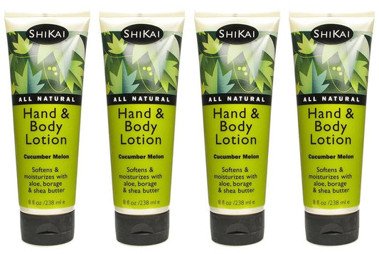 ShiKai Cucumber Melon Hand & Body Lotion (8oz, Pack of 4) | Daily Moisturizing Skincare for Dry and Cracked Hands | With Aloe Vera & Vitamin E