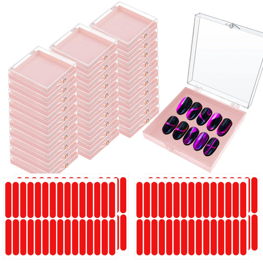 30 Sets Press on Nail Box Nail Display Case Artificial Nail Display Storage Box with 60 Pcs Adhesive Double Sided Tape Press On Nail Packaging for Nail Salon