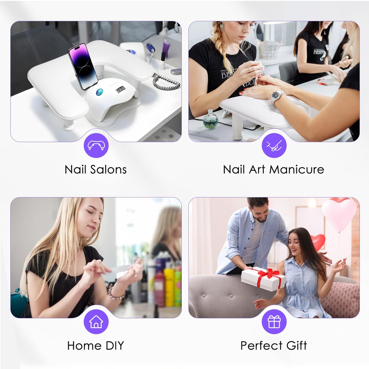 Arm Rest for Nails Tech: 3rd Generation Manicure Nail Arm Rest with Rotating Phone Stand, U-Shaped Height Adjustable Hand Rest Pillow for Acrylic Nails White