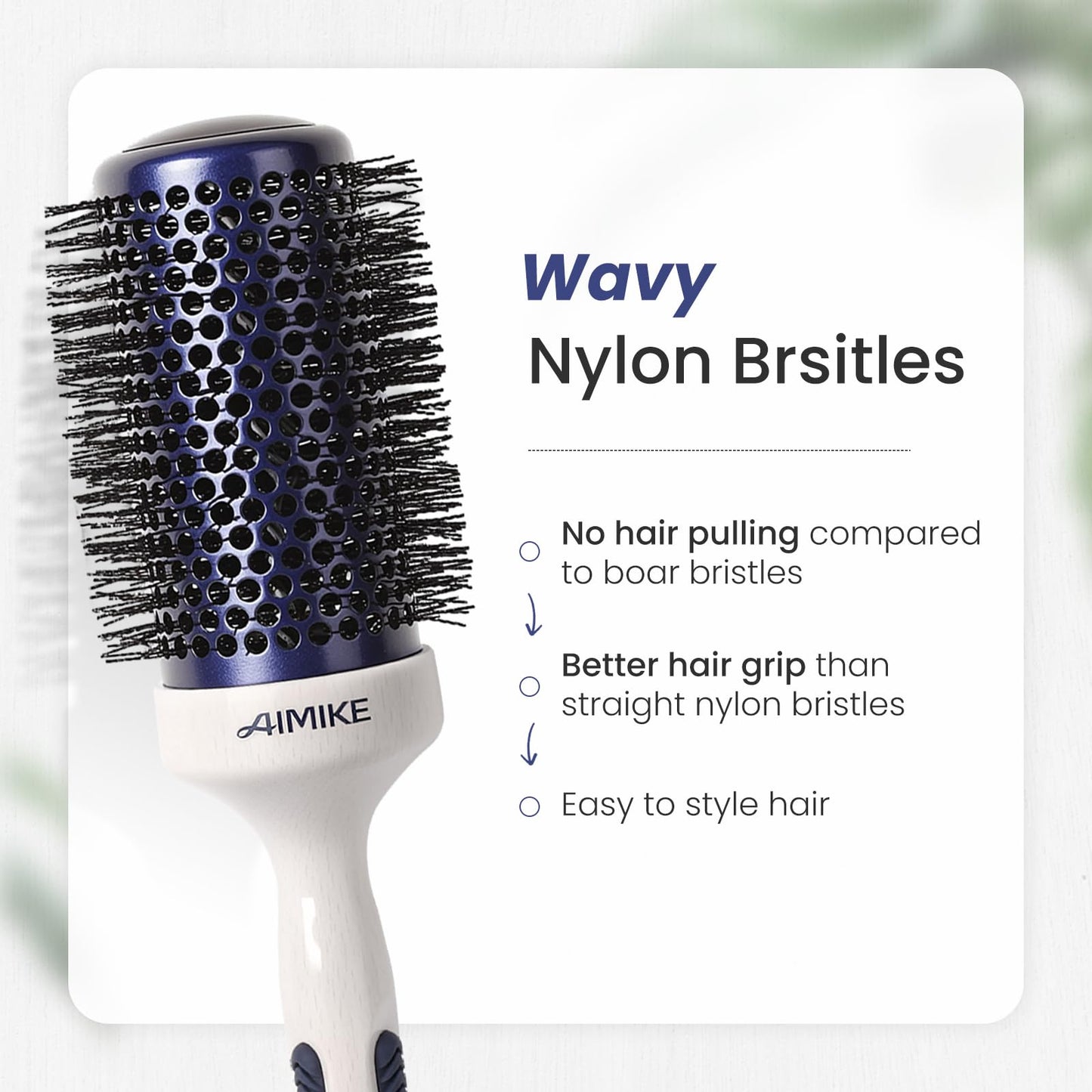AIMIKE Nano Ionic Tech Large Round Brush, Ceramic Brush for Blow Drying, Styling and Boosting Volume, Natural Wood Handle - 2 Inch/52mm