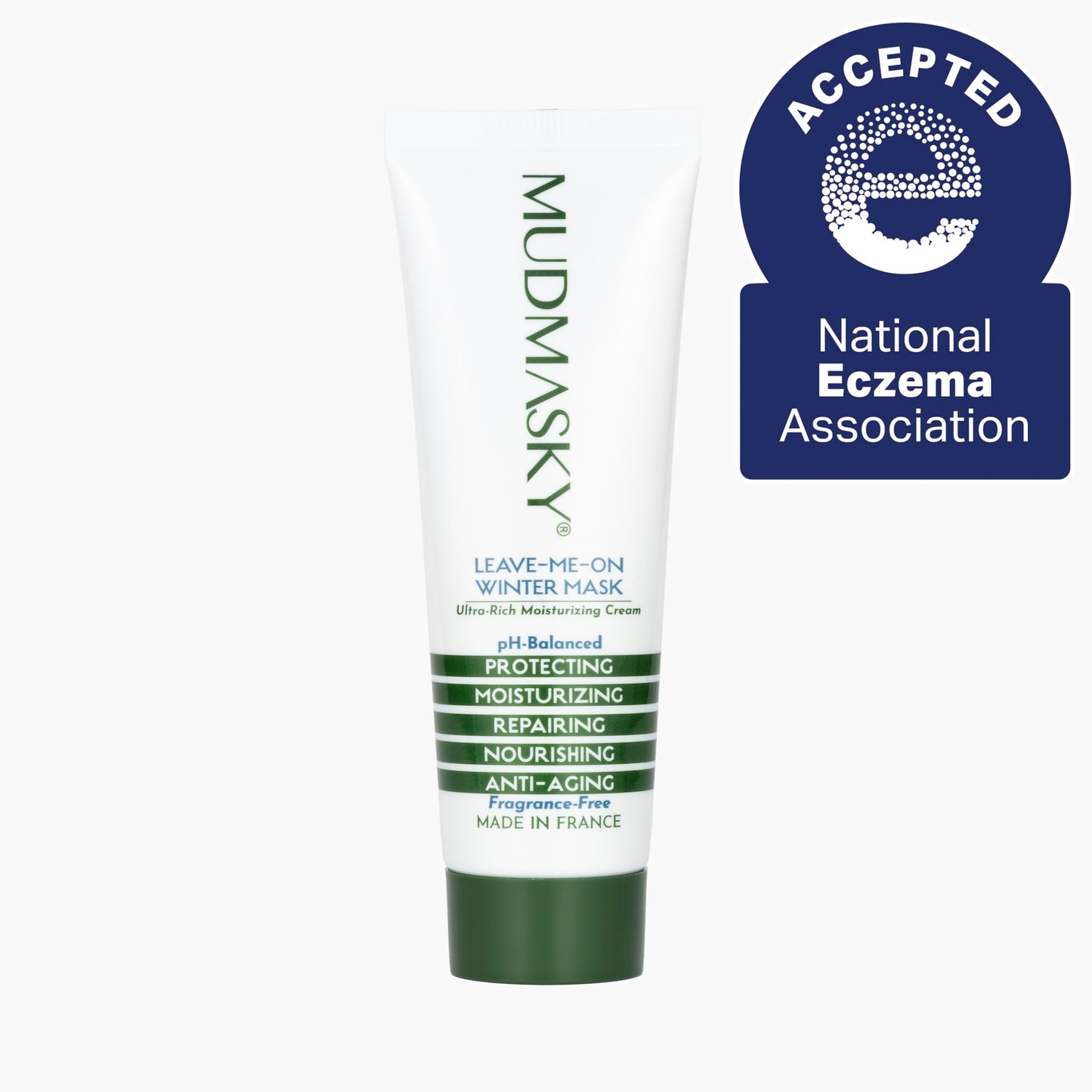 MUDMASKY Leave-Me-On Winter Mask (Moisturizer), National Eczema Association. Awarded Seal of Acceptance. Face Moisturizer for Eczema, and dry skin. Number 1 used moisturizers in hospitals