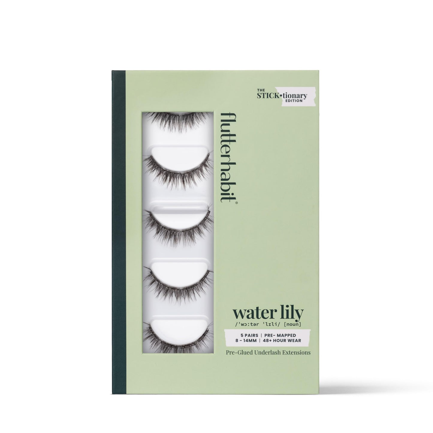 FlutterHabit STICKtionary Water Lilly Self Adhesive Eyelashes Kit, Pre Glued Underlash Strips for Beginners, No Glue Lash Extensions, Lightweight Clusters for Natural Look (5 Pairs)