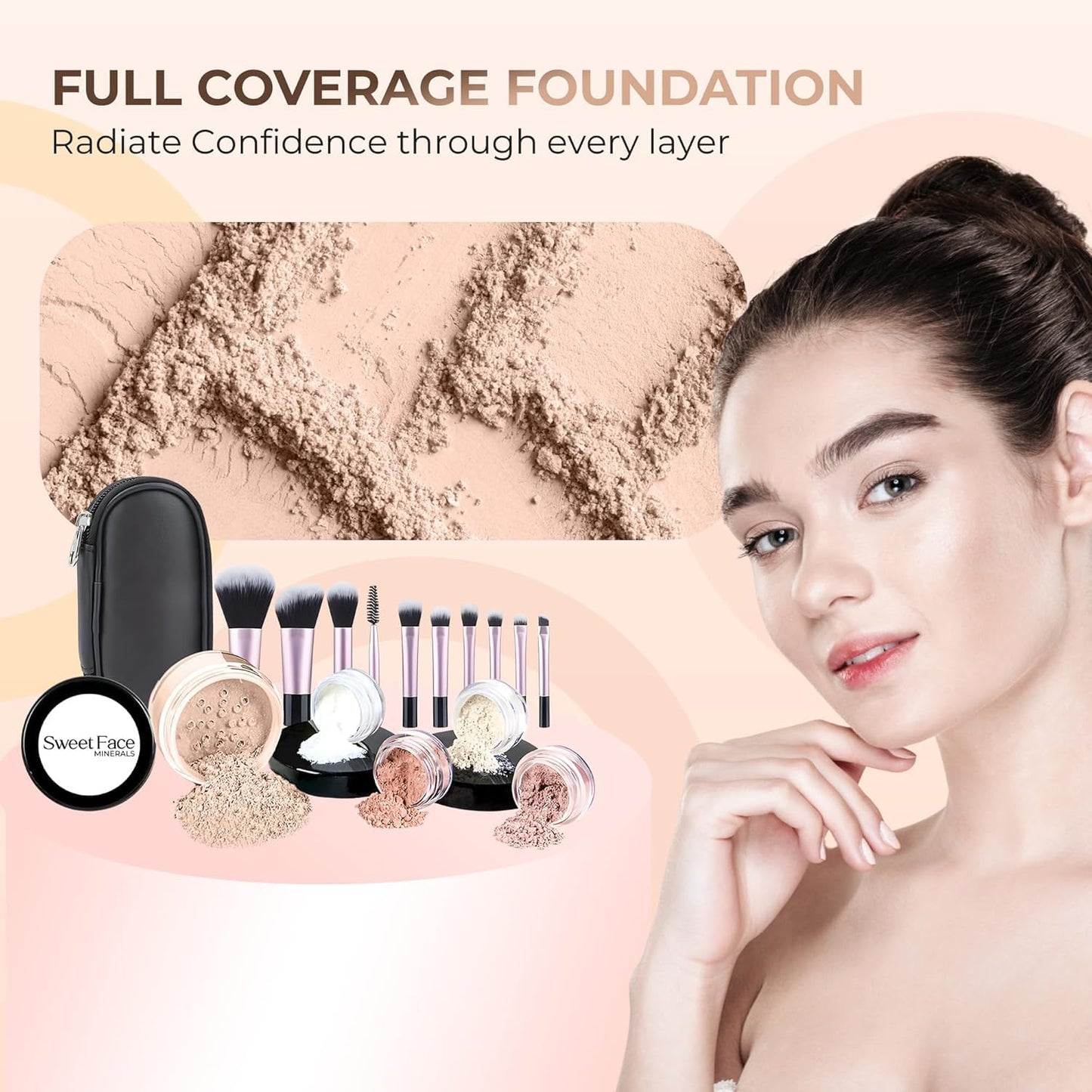 16pc Beginner Mineral Makeup STARTER KIT with 10 BRUSH SET (5gm)Sample Size Foundation, Primer, Blush, Bronzer, Setting Powder for Learning, Occasional Use & First Time Users, Travel Size Kit (Fair 2)