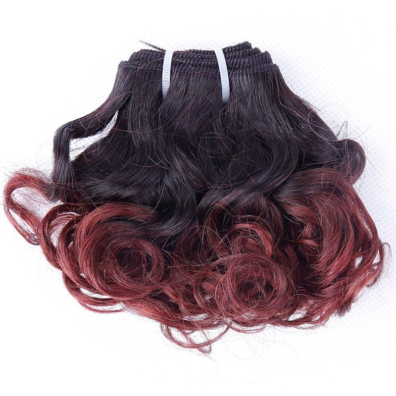 Ombre Hair Bundles 1B/530 Brazilian Short Curly Wavy Human Hair Bundles(8” 8” 8” 8” 8” 8” 8” 8”) 25g/bundle Unprocessed Short Bob Curly Hair Bundles Two Tone Ombre Weave Hair 8 Bundles Total 200g