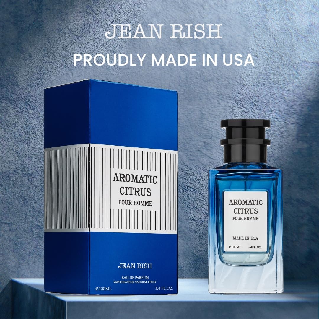 Jean Rish Aromatic Citrus Perfume for Men Eau De Parfum, Long-Lasting Luxury Fragrance, Made In USA - Lemon, Lavender, Vanilla, Amber Scent - 100ml / 3.4 oz