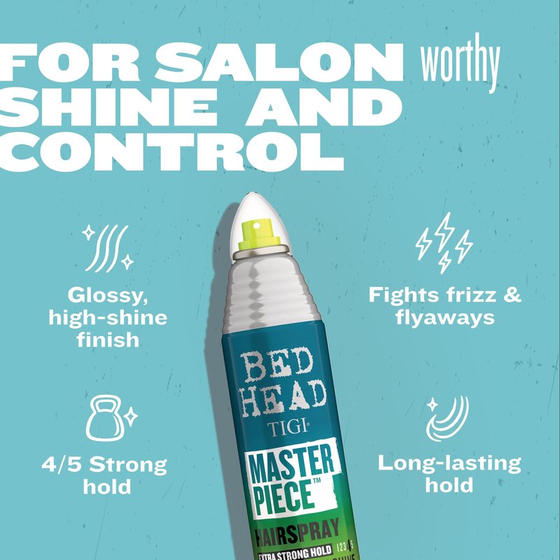 TIGI Bed Head Masterpiece Hairspray 2-Pack – Extra Strong Hold Hairspray, Frizz Control + Shine, Tropical Scent, 10.3 Oz Ea