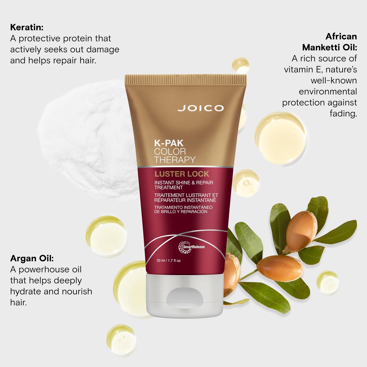 K-PAK Color Therapy Luster Lock Instant Shine & Repair Treatment | For Color-Treated Hair | Boost Color Vibrancy | Repair Breakage | With Keratin & Argan Oil | 1.7 Fl Oz