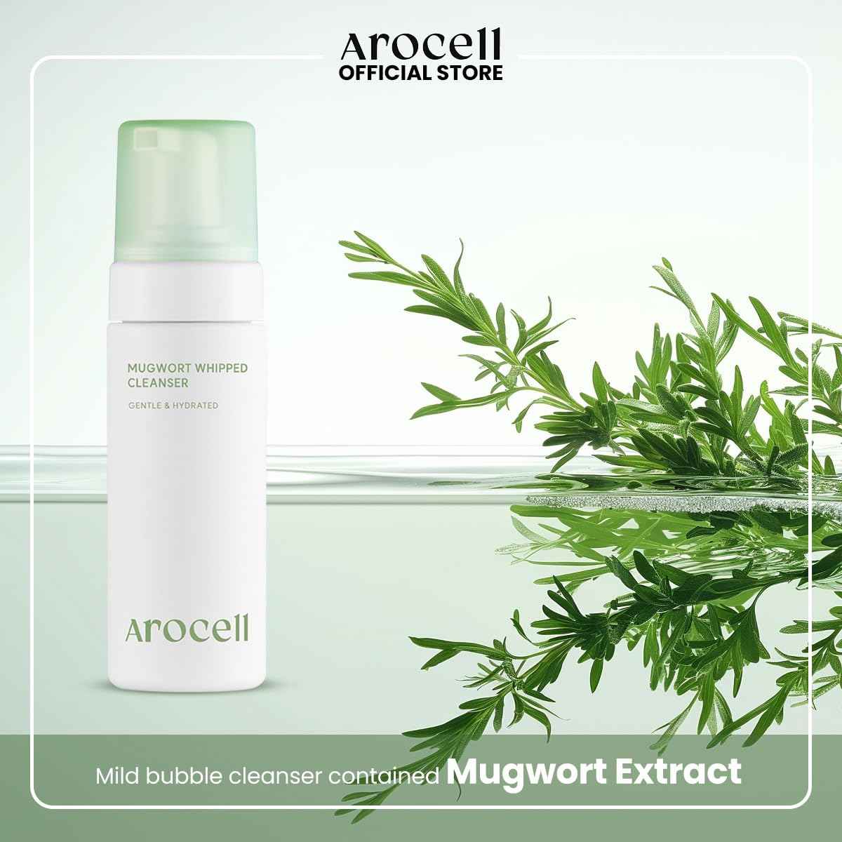 AROCELL Mugwort Whipped Micro Bubble Foaming Cleanser 150ml/5.07 Fl Oz – Korean Gentle Face Wash, Hydrating Makeup Remover, Moisturizing Mild Cleanser with Hyaluronic Acid for Sensitive Skin