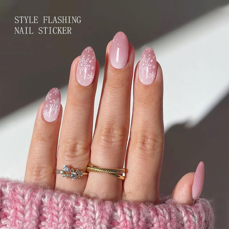 JMEOWIO Gel Nail Stickers Christmas Snowflake Semi Cured Gel Nail Strips Wraps UV/LED Nails Art Design Decoration Accessories