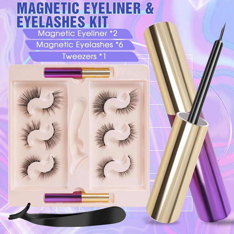 Houldhowd Magnetic Eyelashes Kit - 6 Sets Reusable Natural Look, No Glue Needed, with Applicator, Easy to Wear/Remove, Suitable for Daily/Party/Work (Fashionable Natural Style)