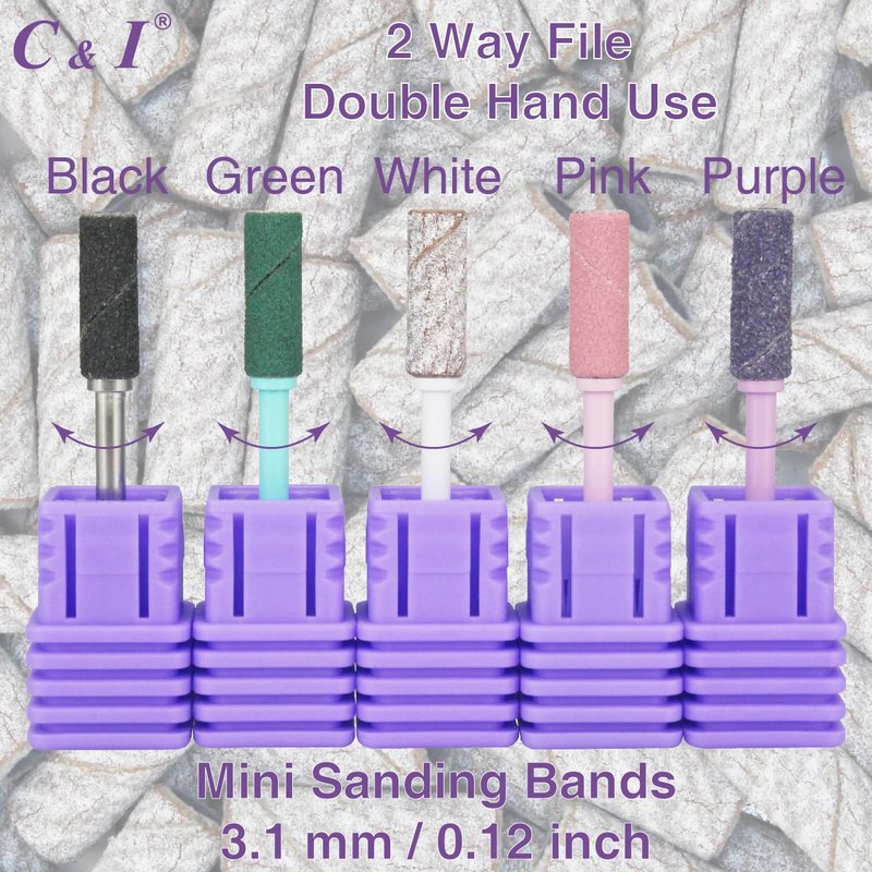 Nail Drill Bit Set - 200 Pcs Small Sanding Bands & Slim Mandrel | 240 Extra Fine White for Acrylic & Gel Nail Care