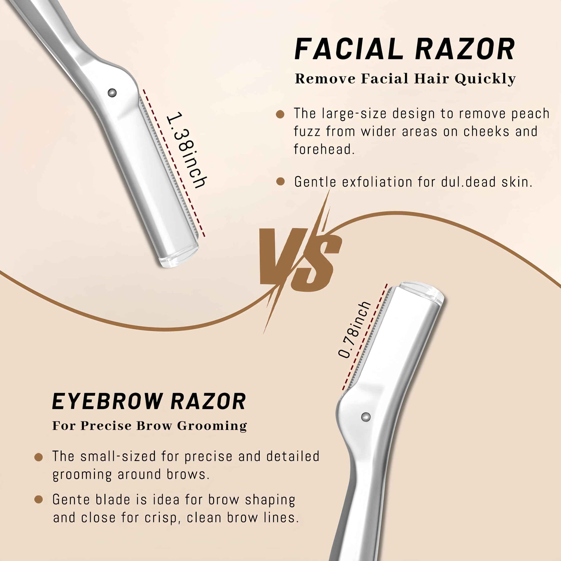 LuottsCare Stainless Steel Eyebrow Razor - Face Razors with Travel Cover & 10 Refill Blades, Eyebrow Brush - Help Exfoliate and Smooth Skin for Eyebrow, Leg, BIKINI, Facial, Beard Remove - L