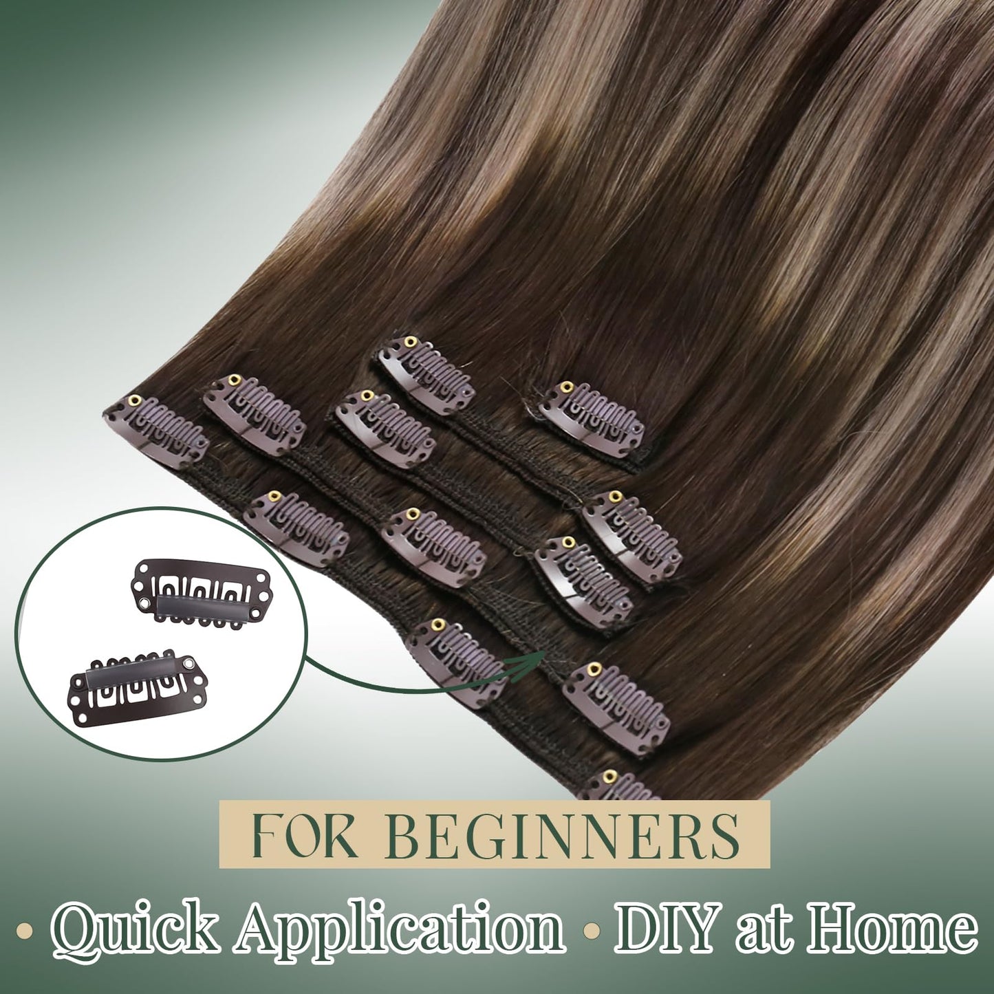 Ugeat Clip in Hair Extensions Real Human Hair, Balayage Clip in Hair Extensions, Dark Brown Balayage Ash Blonde, Remy Human Hair Clips in Extension for Short Hair, 12 Inch 5Pcs 85G