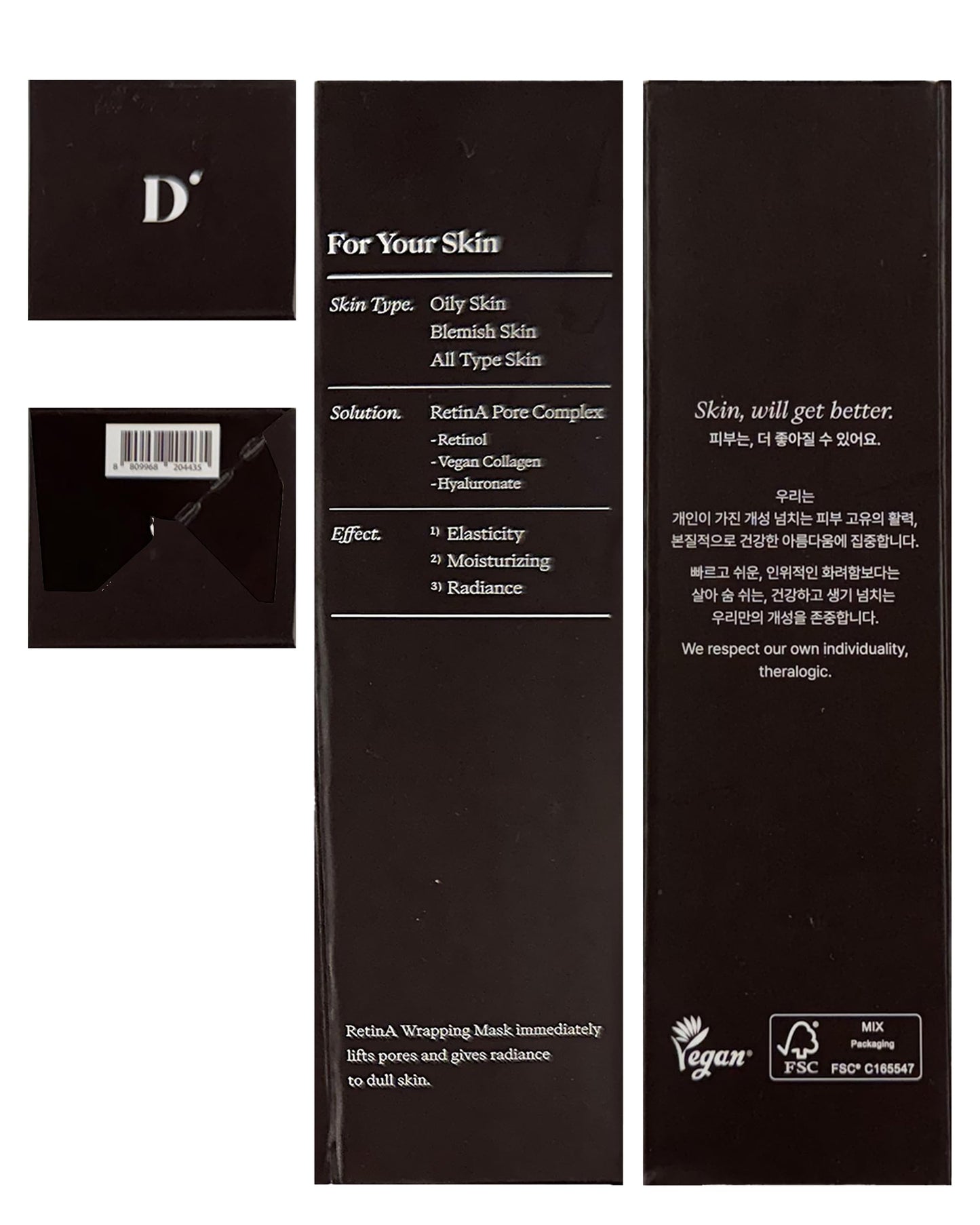 theralogic Retinol Pore Tightening Wrapping Mask - Korean Pore Elasticity Peel Off Mask with Collagen, Peptides, Hyaluronic Acid - Firming & Skin Glow Mask - Vegan, Derma Tested, 2.36oz.