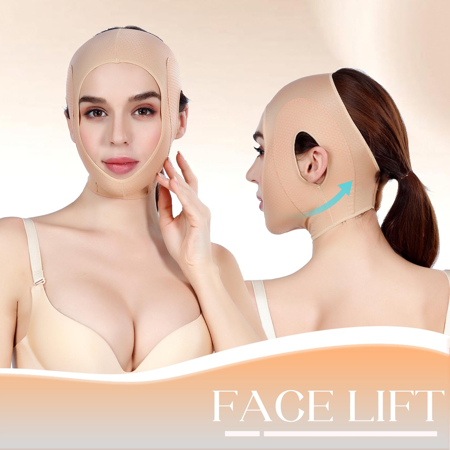 FABLESMODA Chin Strap for Sleeping Adjustable V Line Lifting Mask for Women,Neck and Chin Compression Garment Wrap Comfortable and Breathable Jaw Strap for Sleep