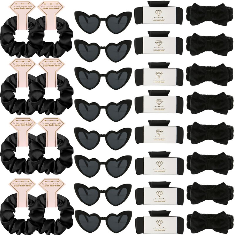 Loanzeg Bridesmaid Scrunchies Proposal Hair claws clips Set of 12 Bridal Shower heart sunglasses Gifts for Wedding Bachelorette Party Favors (32pcs Black)