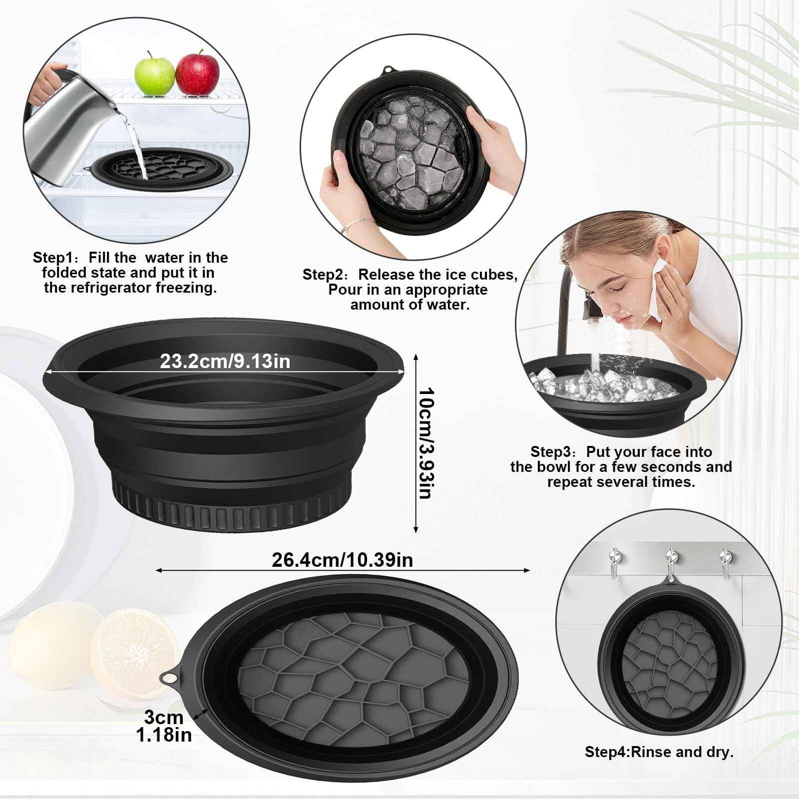 Face Ice Bath Bowl With Built-In Ice Tray, Silicone Ice Bowl Facial Folding Washbasin for Cold Plunge Therapy, Skin Tightening & Acne Relief, Reusable Ice Cubes Portable Spa Tool for Home & Travel