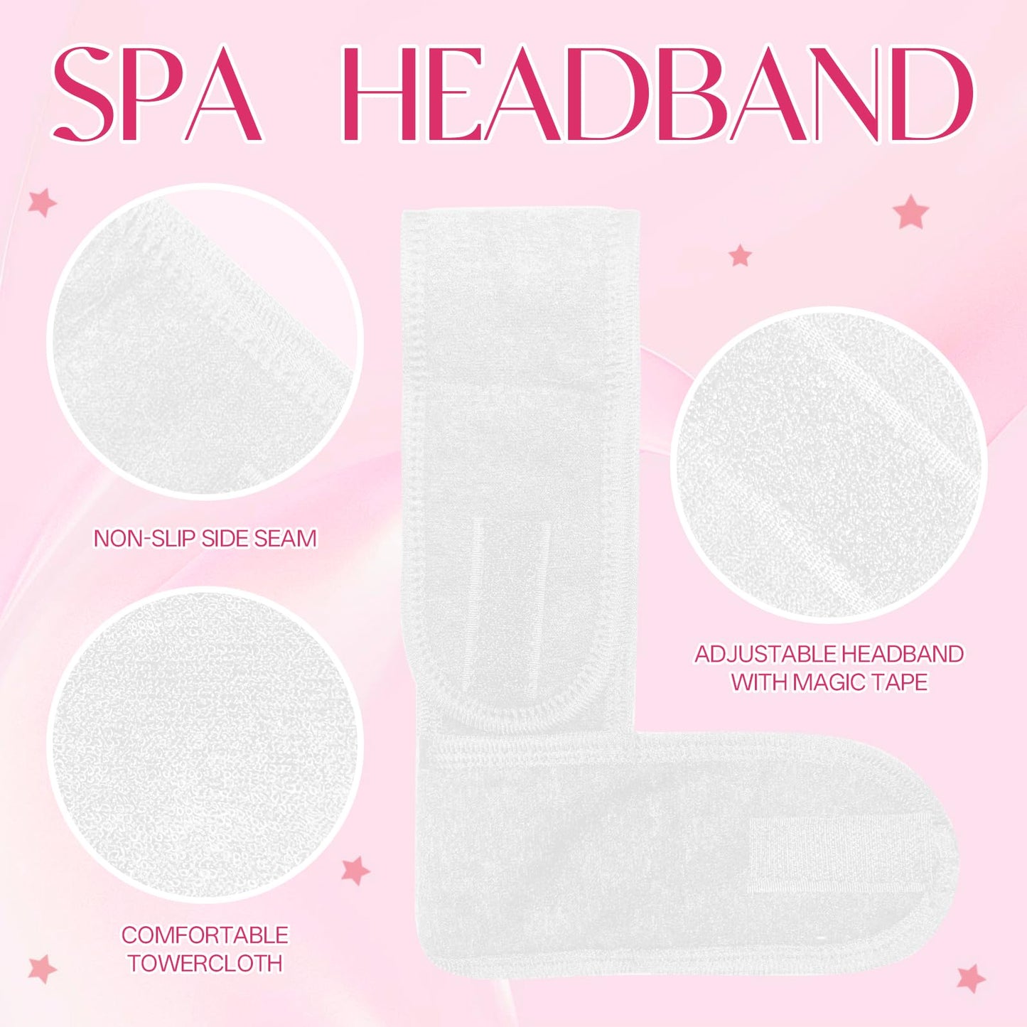 SHENGYIWA 30 Pack Adjustable Spa Headband for Women – Non-Slip Facial Hair Wrap for Washing Face, Makeup, Shower, Skincare, and Yoga White